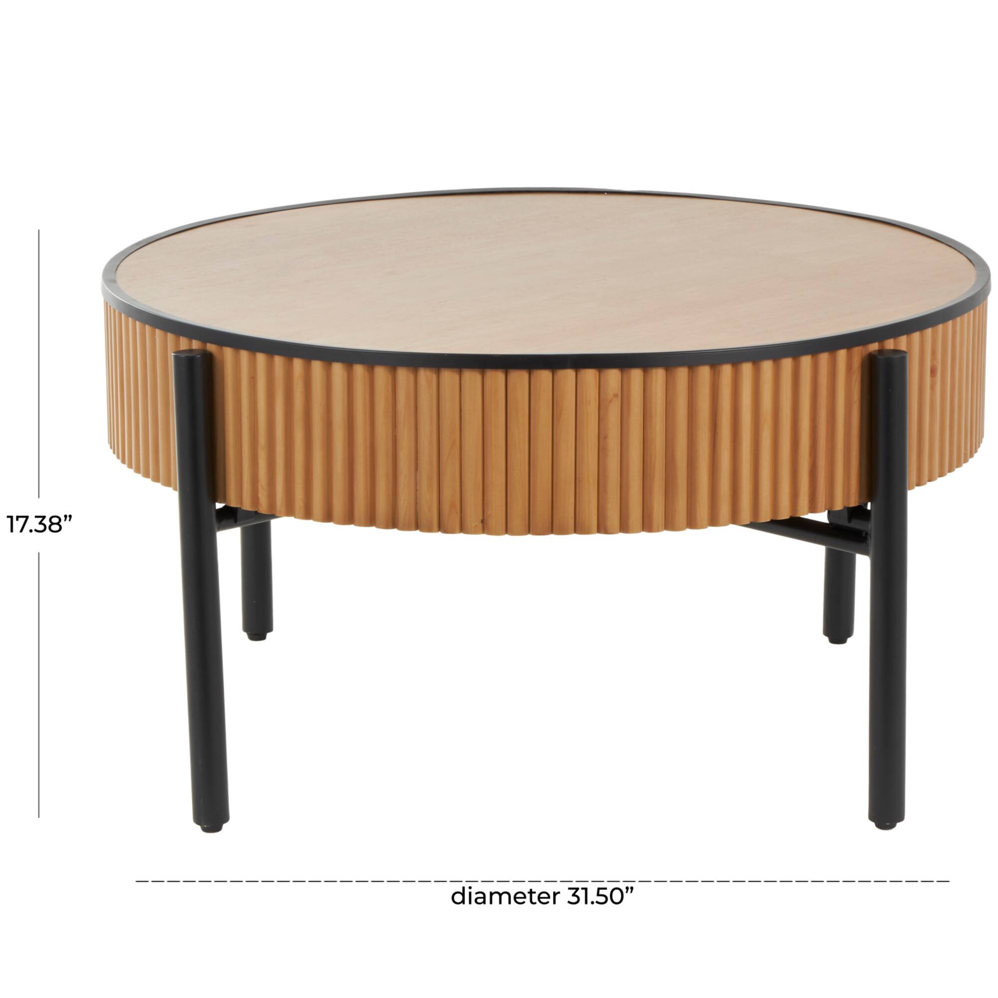 32" Brown Wooden Handmade Slatted Coffee Table with Black Legs